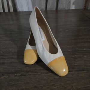 Frances Valentine Two-Tone Yellow & White Leather Ballet Flats